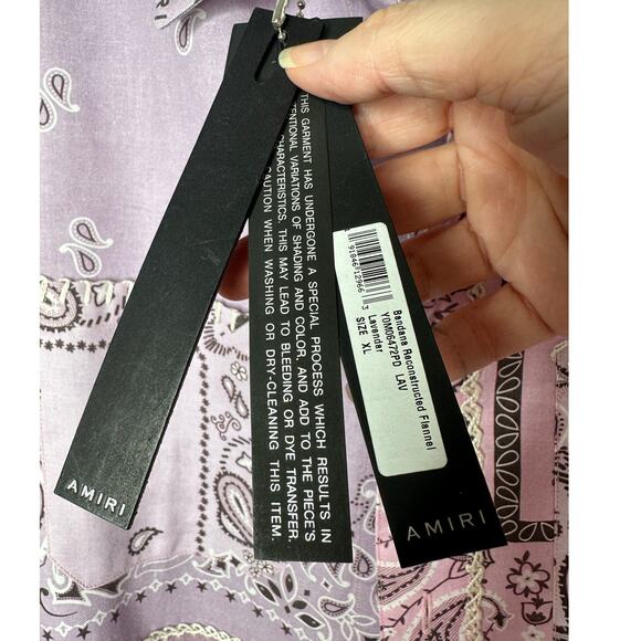 NWT Amiri Lavender Bandana Reconstructed Flannel Button Shirt XL - Picture 10 of 16